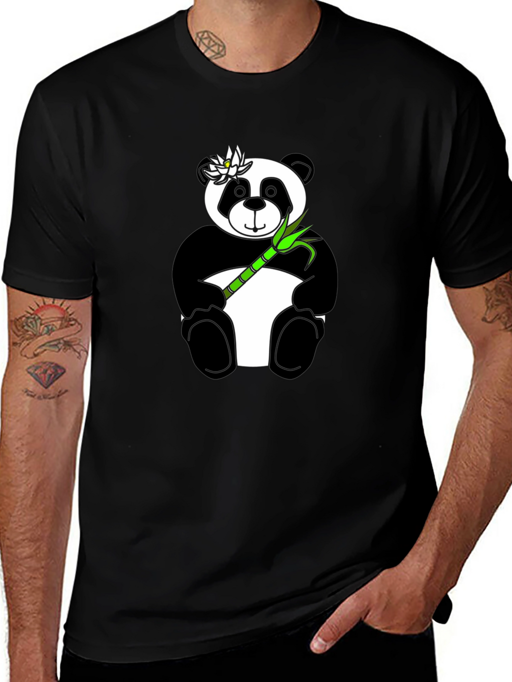 Panda Bamboo Graphic Tee - Black