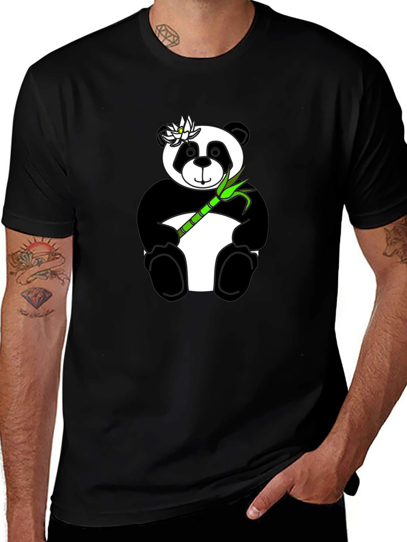 Panda Bamboo Graphic Tee - Black