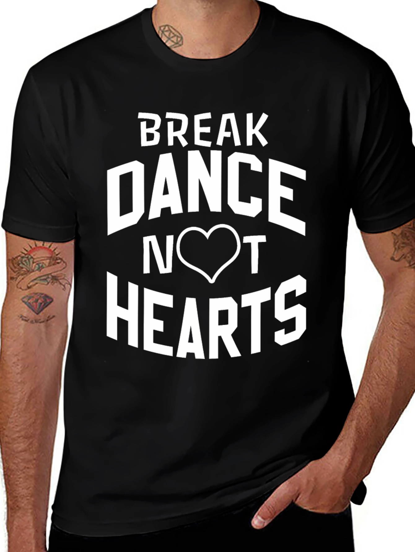 Break Dance Not Hearts Black Graphic Tee