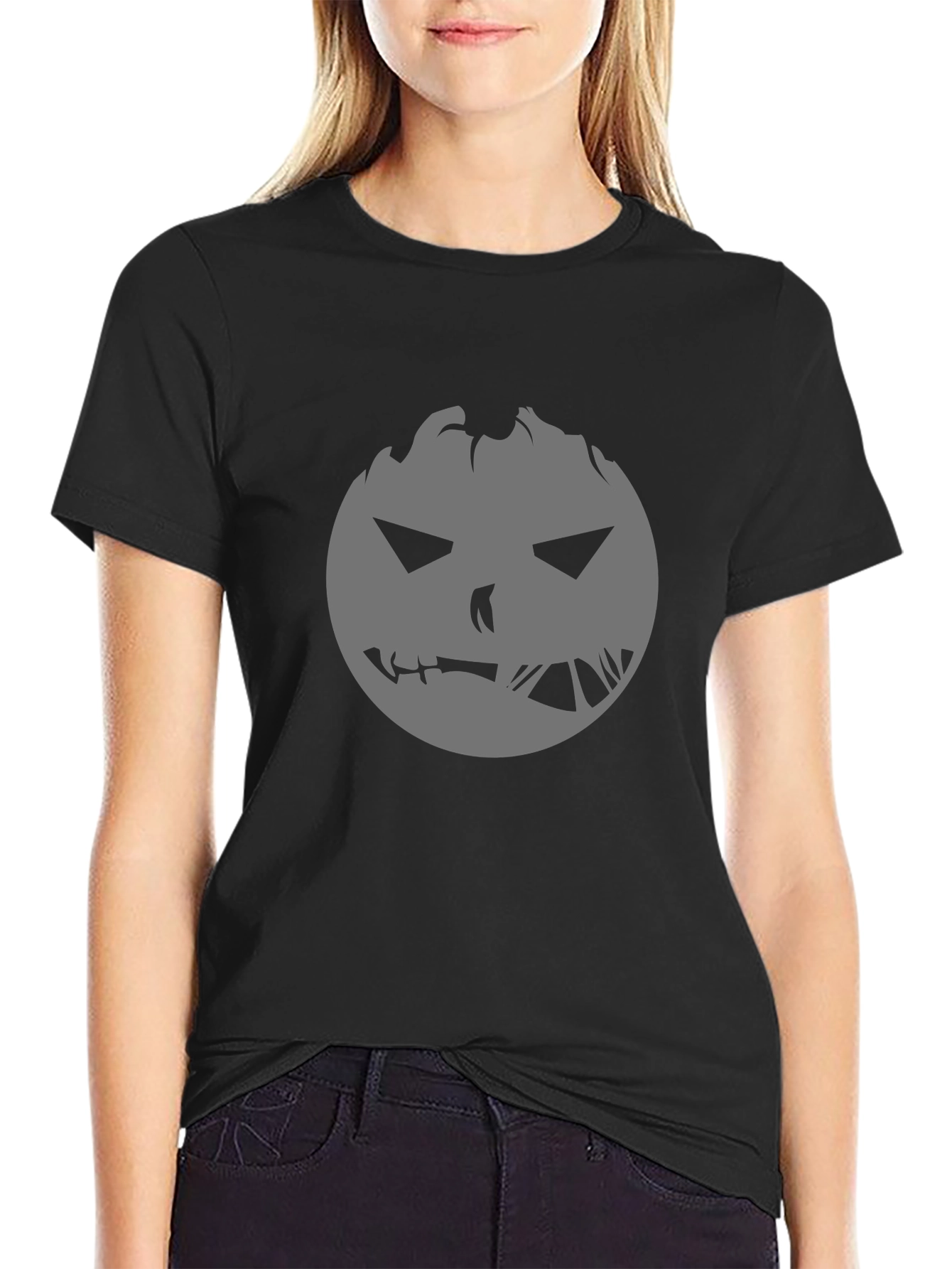 Spooky Pumpkin Face Graphic Tee - Halloween Ready