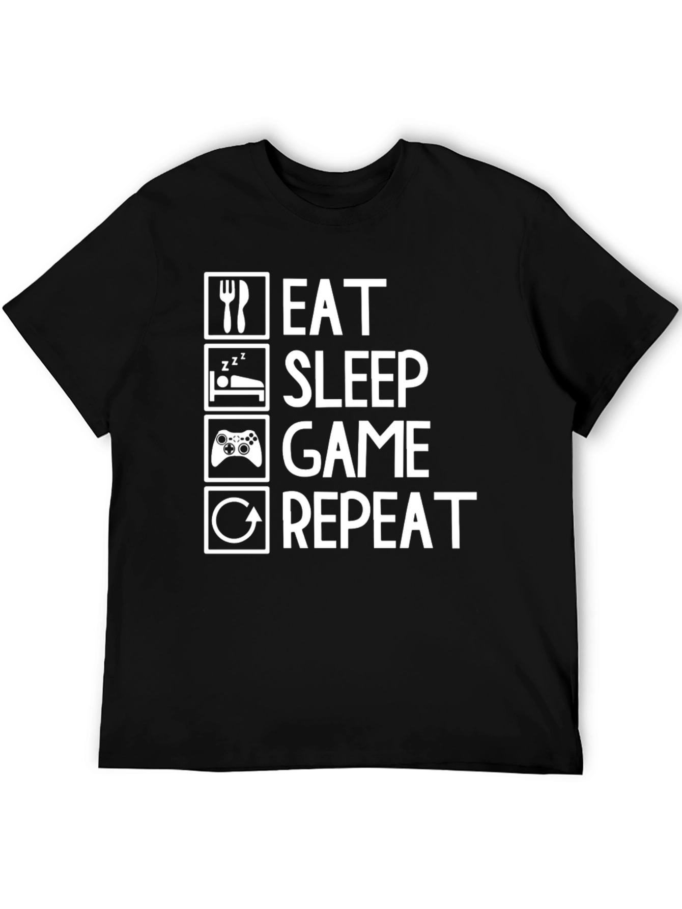 Eat Sleep Game Repeat Black Graphic Tee