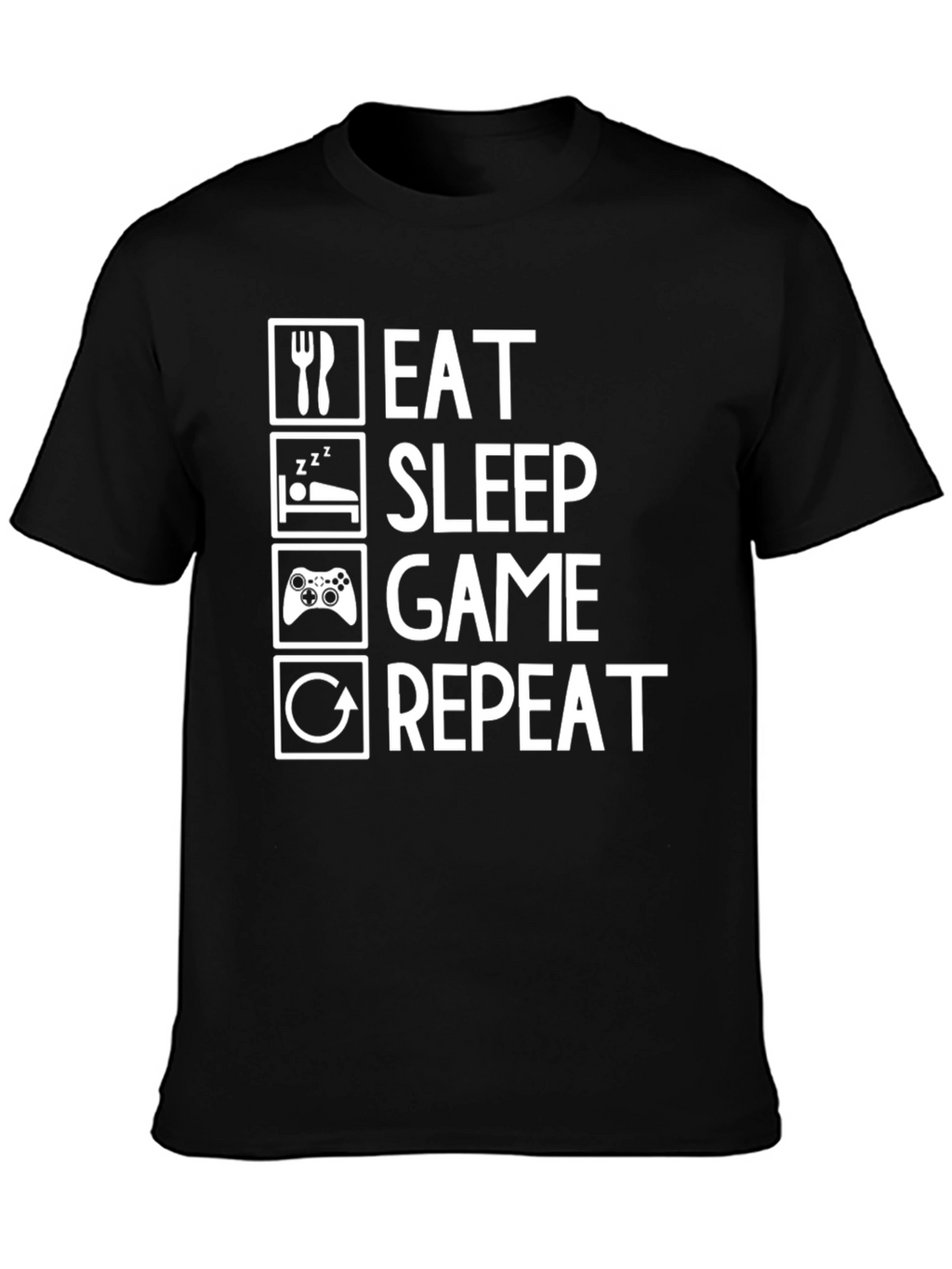 Eat Sleep Game Repeat Black Graphic Tee