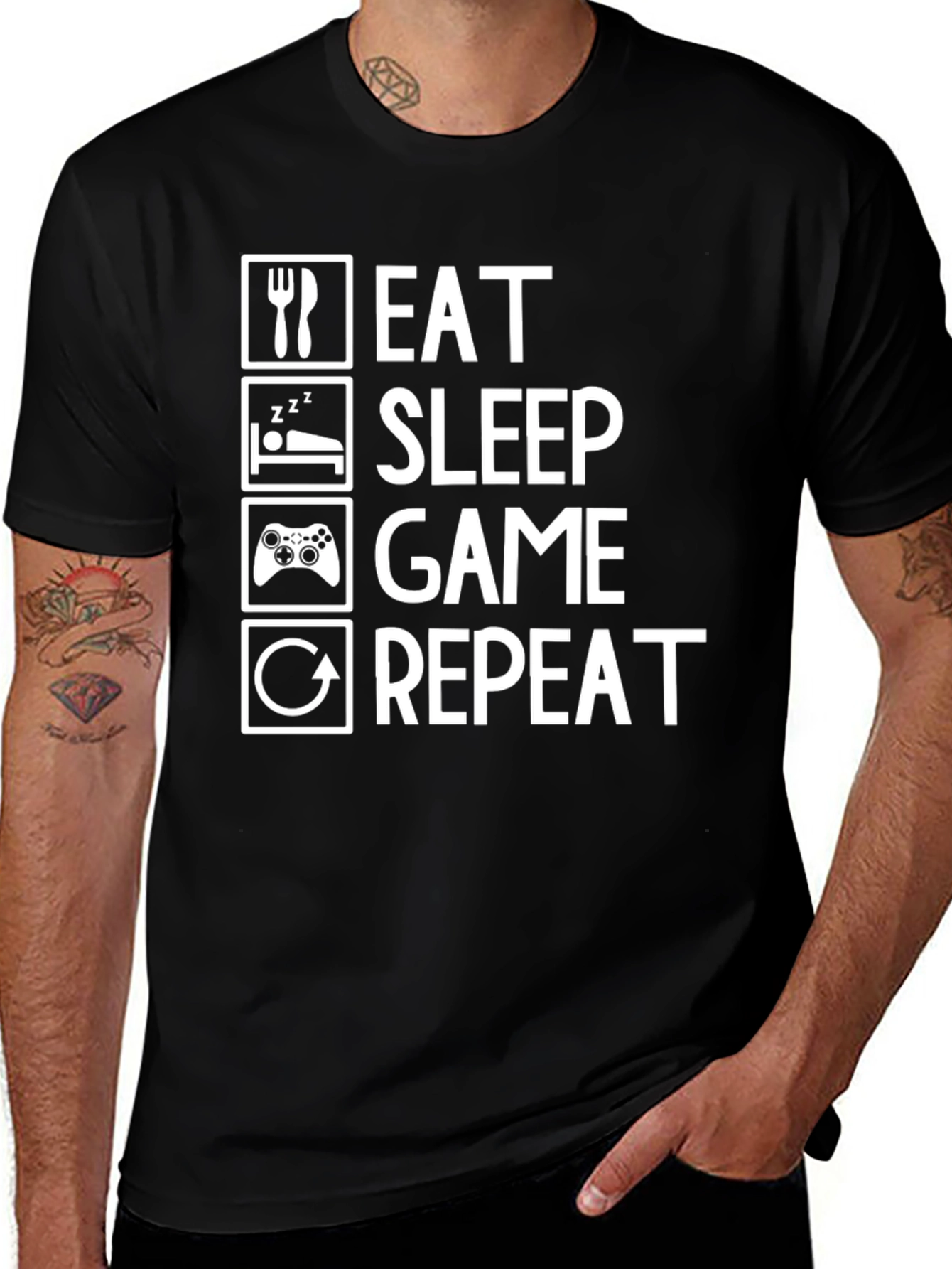 Eat Sleep Game Repeat Black Graphic Tee