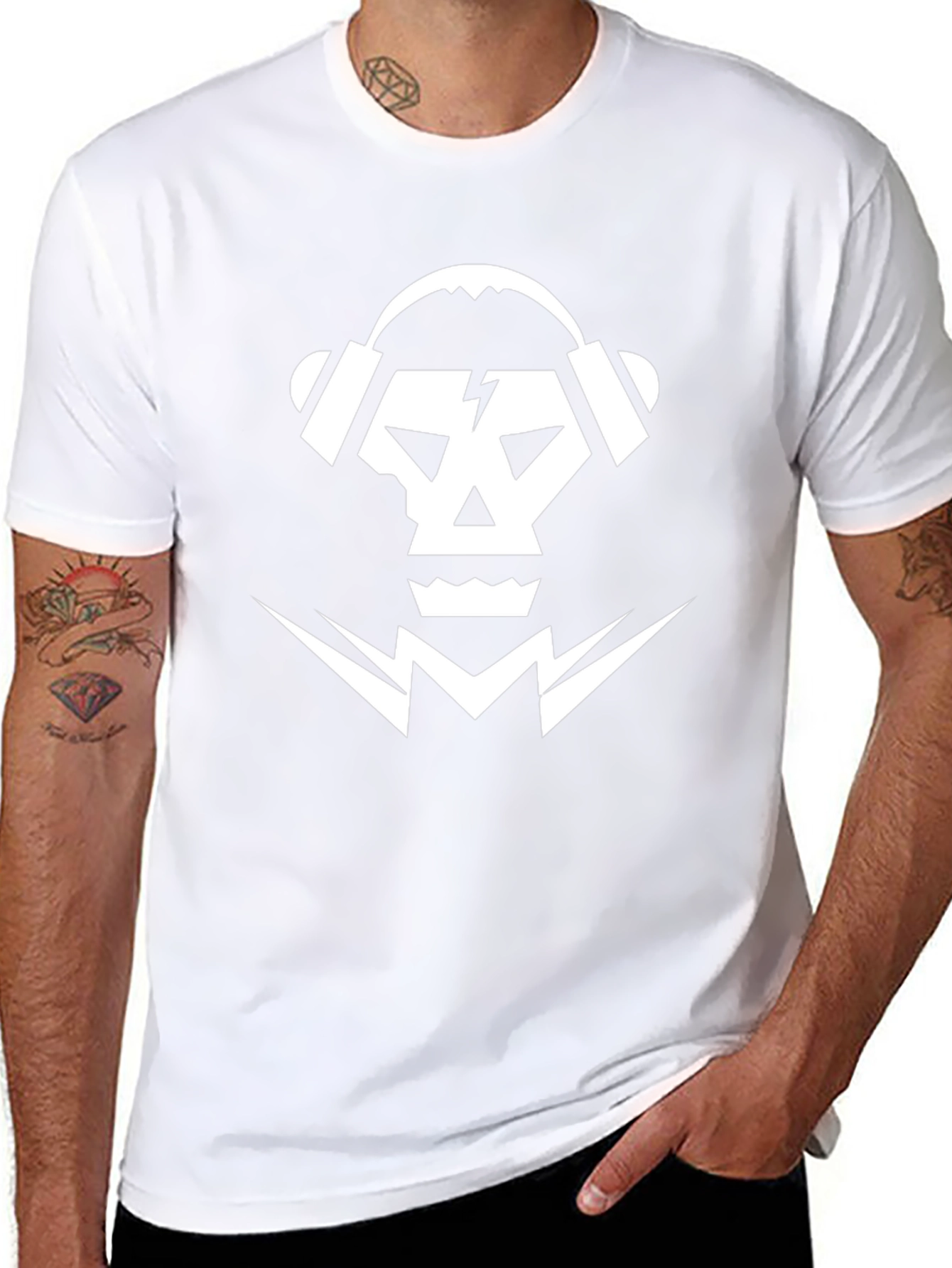 Skull & Headphones Graphic Tee - Black Cotton