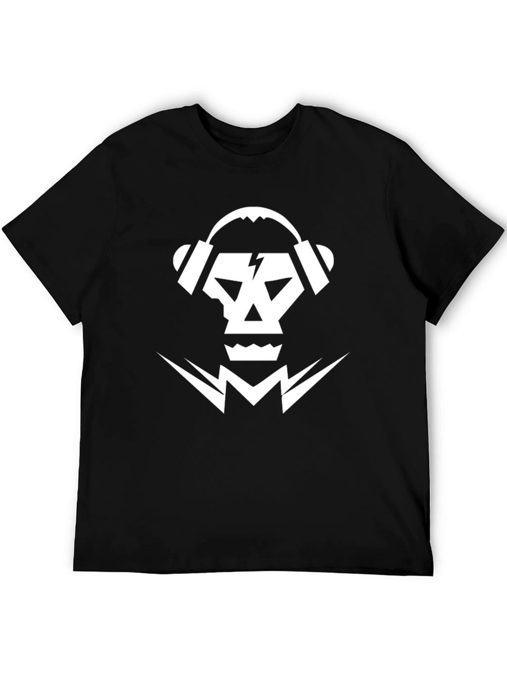 Skull & Headphones Graphic Tee - Black Cotton