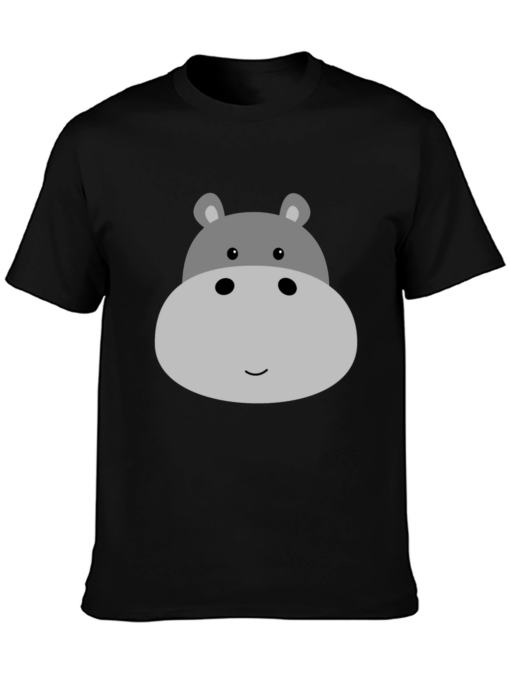 Cute Hippo Face Graphic Tee - Black