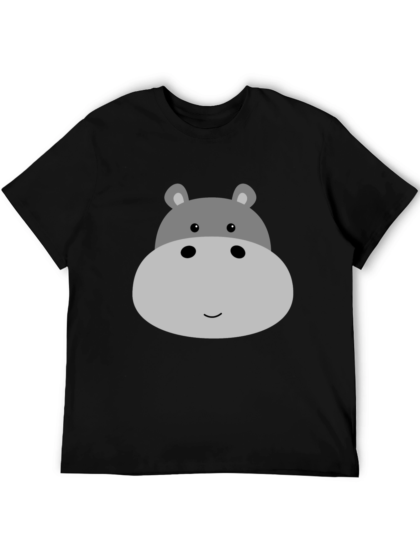 Cute Hippo Face Graphic Tee - Black