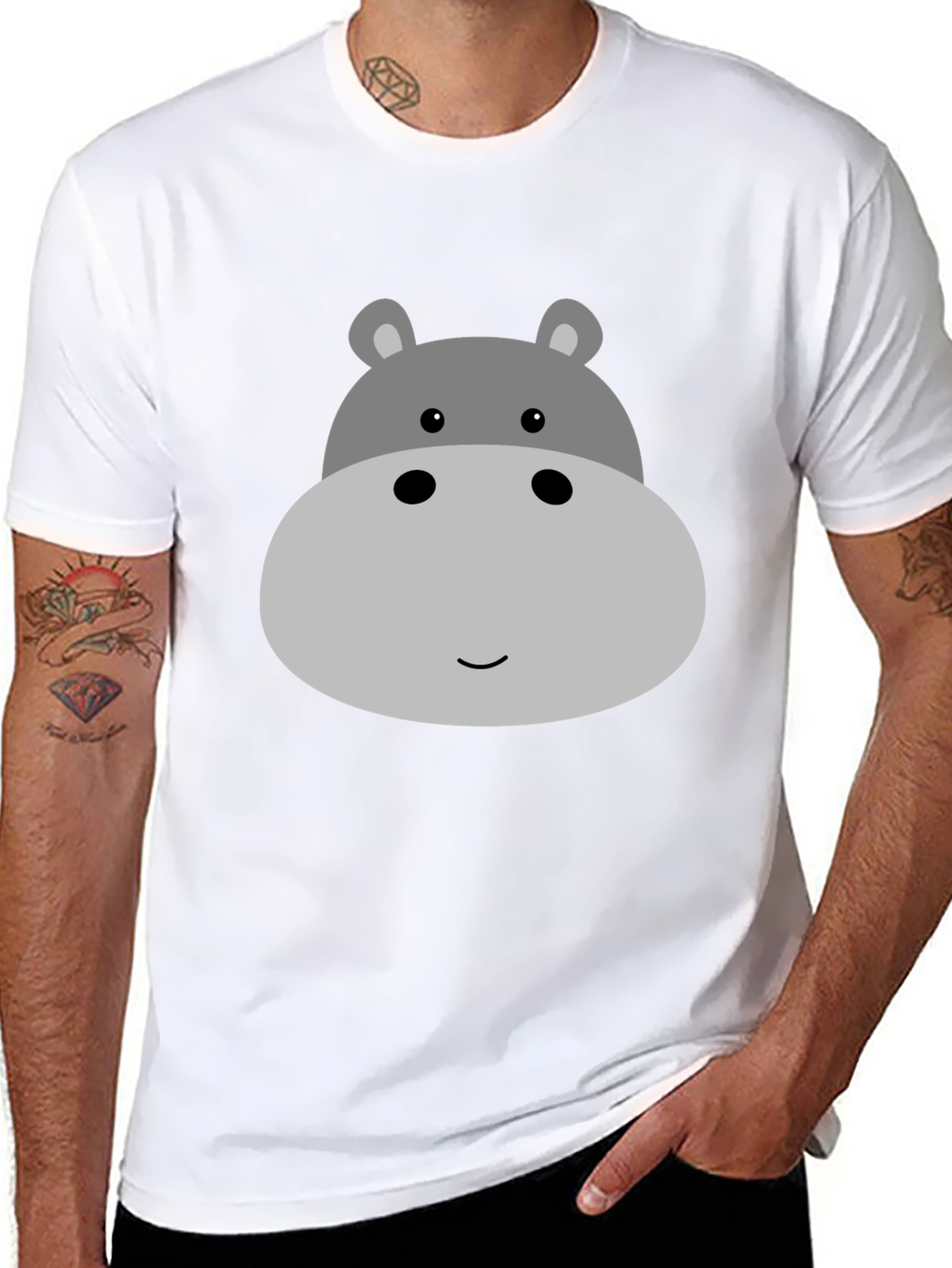 Cute Hippo Face Graphic Tee - Black
