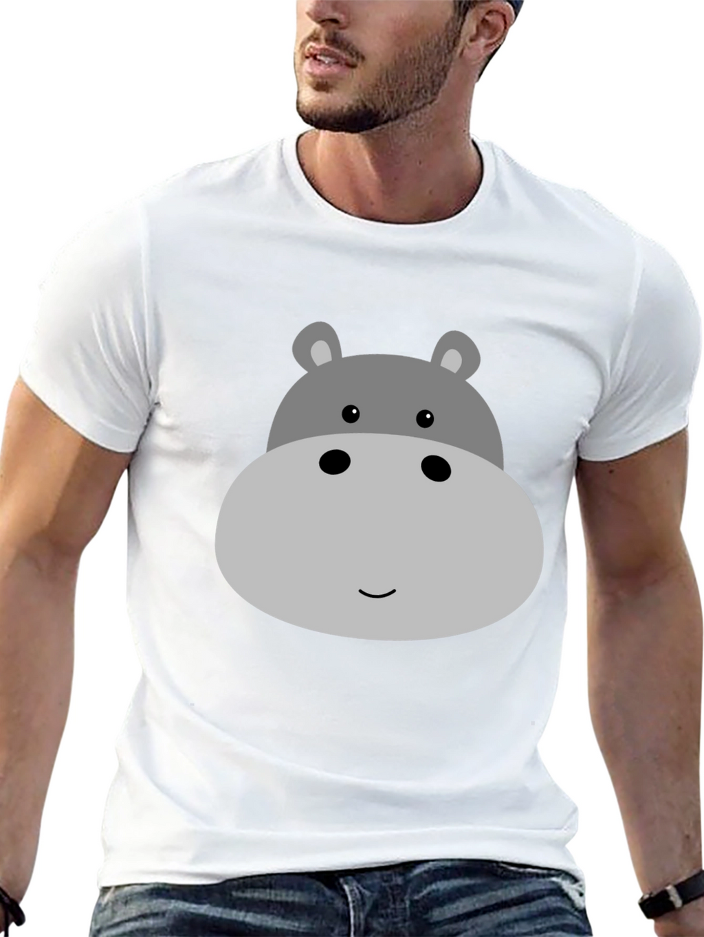 Cute Hippo Face Graphic Tee - Black