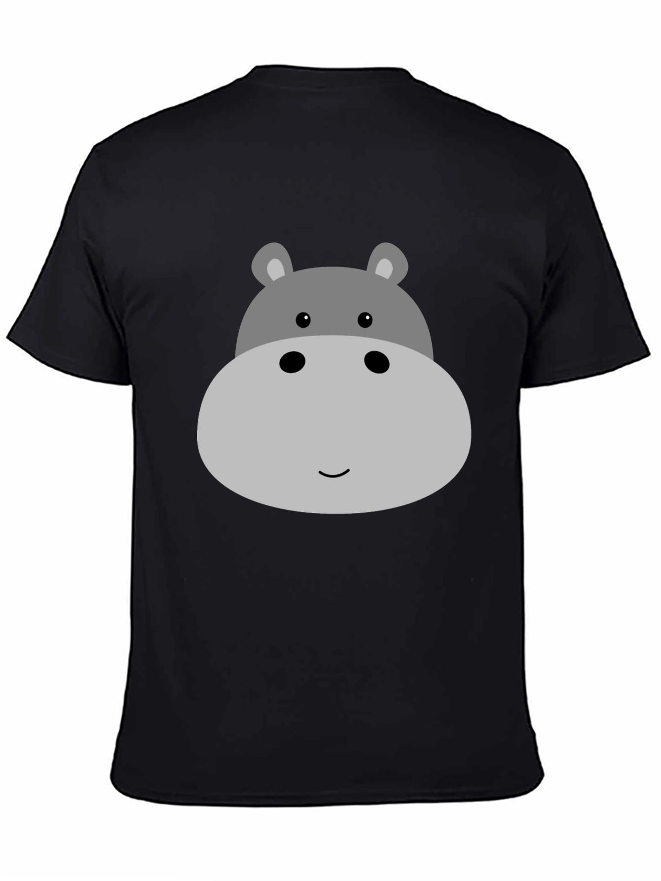 Cute Hippo Face Graphic Tee - Black