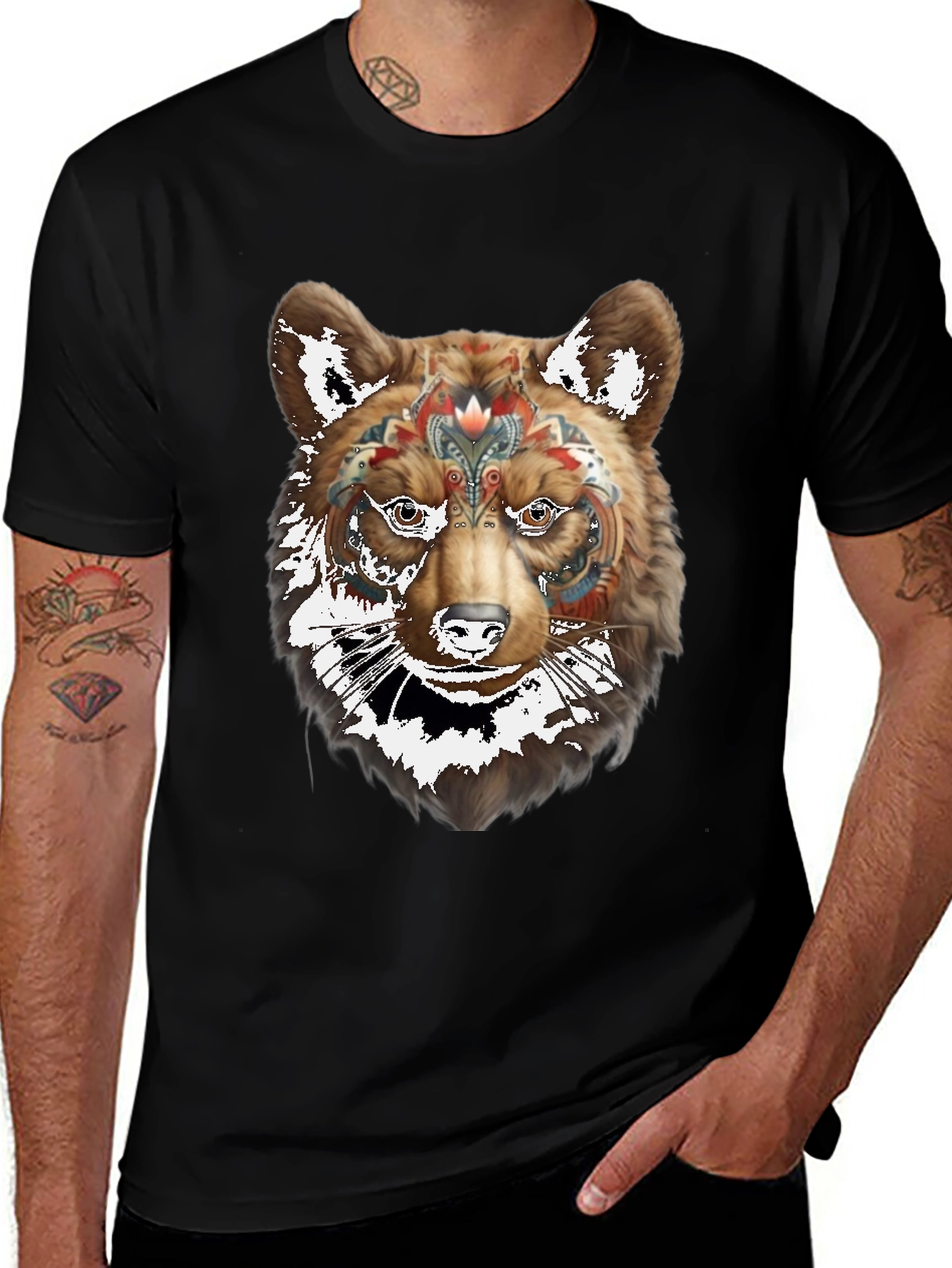 Bear Graphic Black T-Shirt - Stylish Animal Design