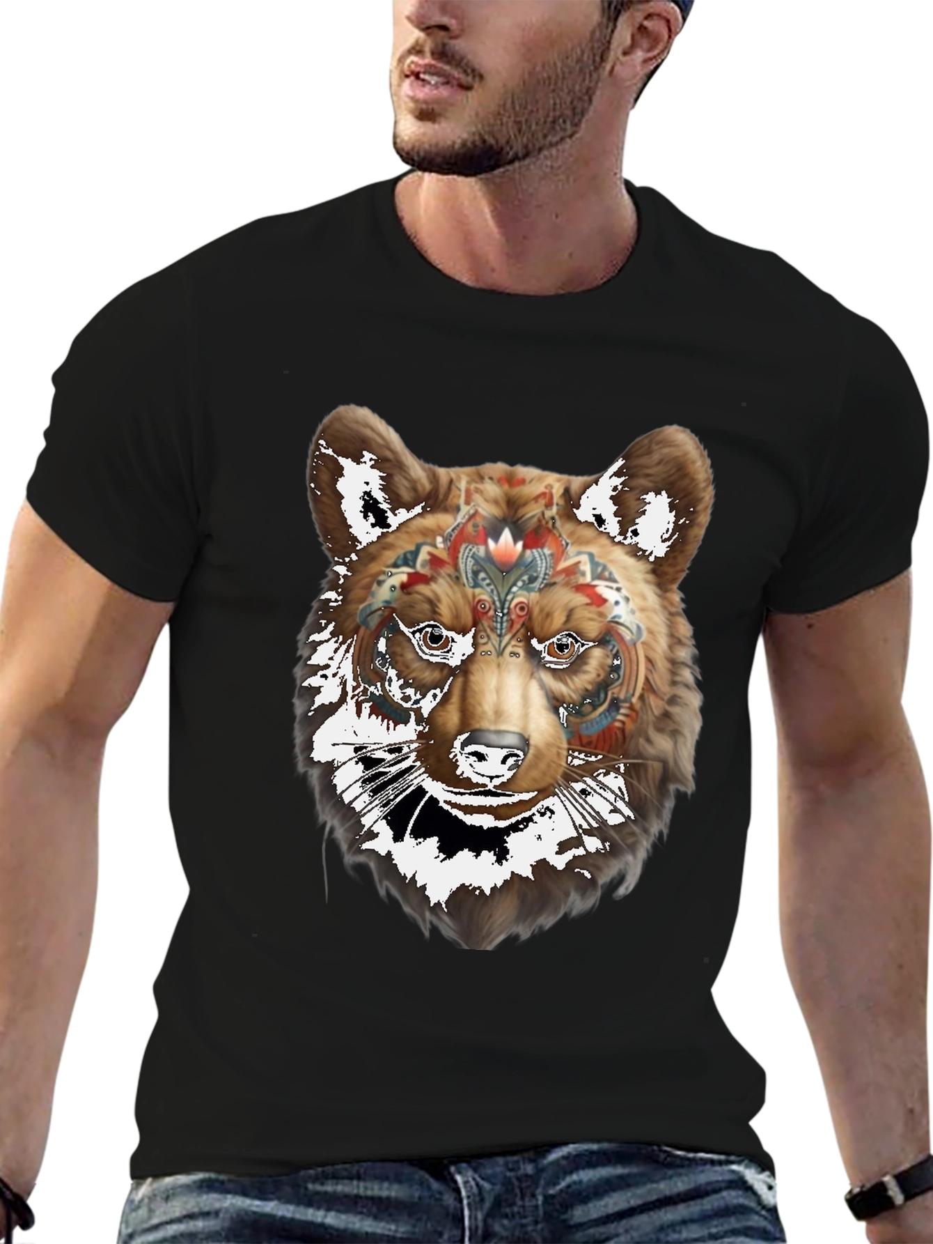 Bear Graphic Black T-Shirt - Stylish Animal Design