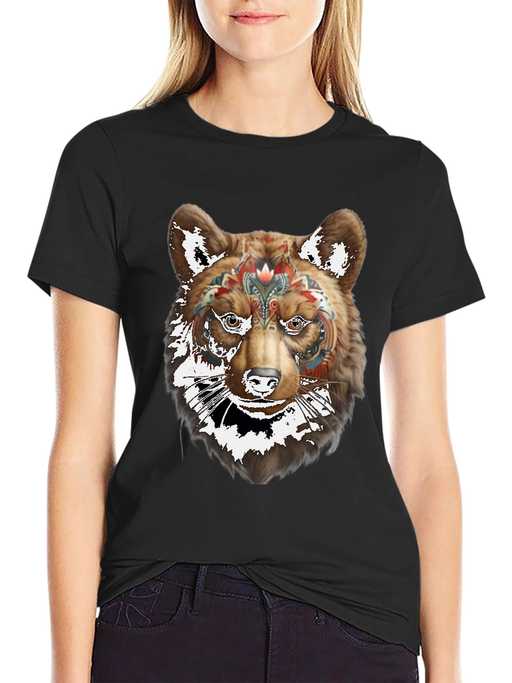 Bear Graphic Black T-Shirt - Stylish Animal Design