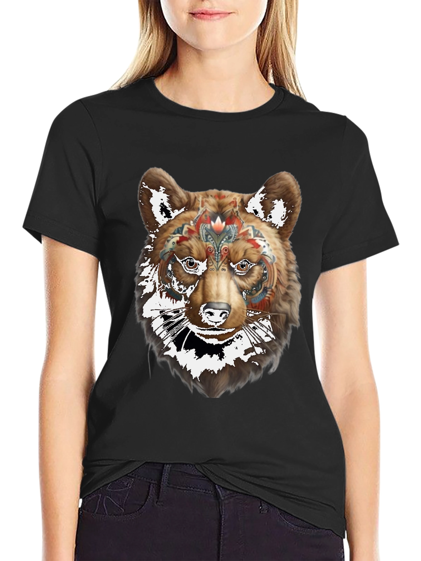 Bear Graphic Black T-Shirt - Stylish Animal Design