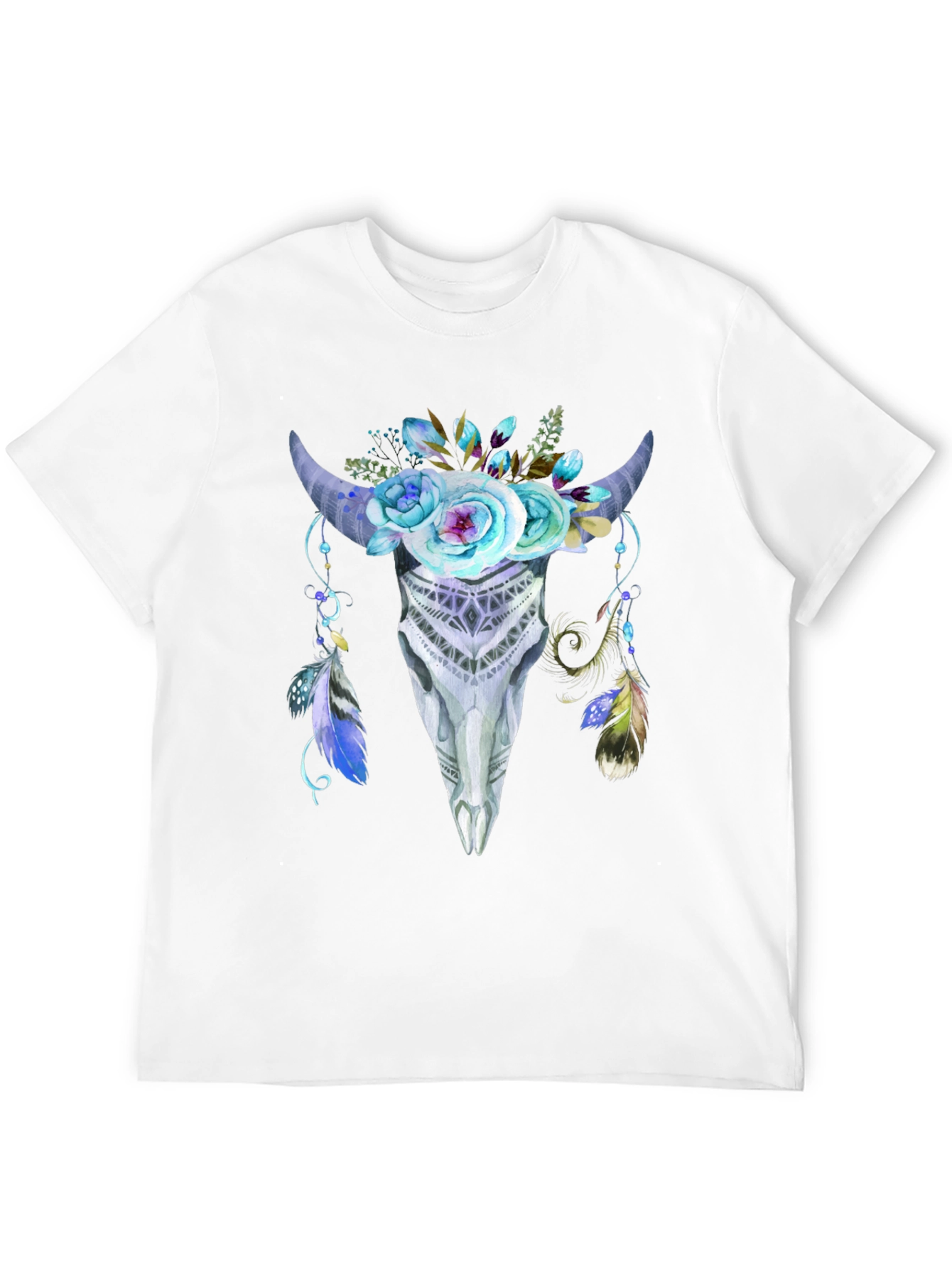 Floral Bull Skull Graphic Tee - Black