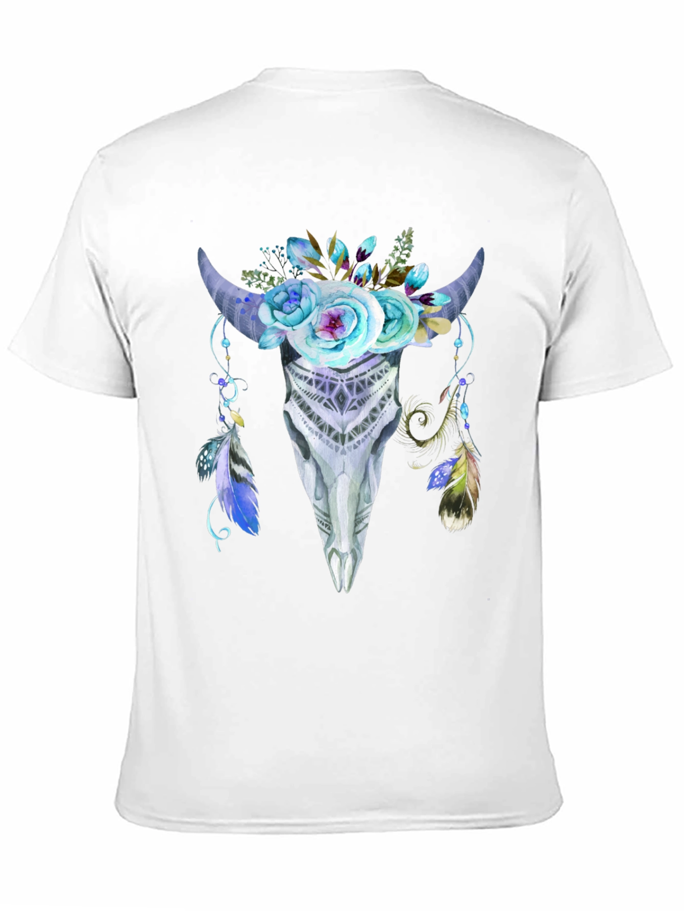 Floral Bull Skull Graphic Tee - Black