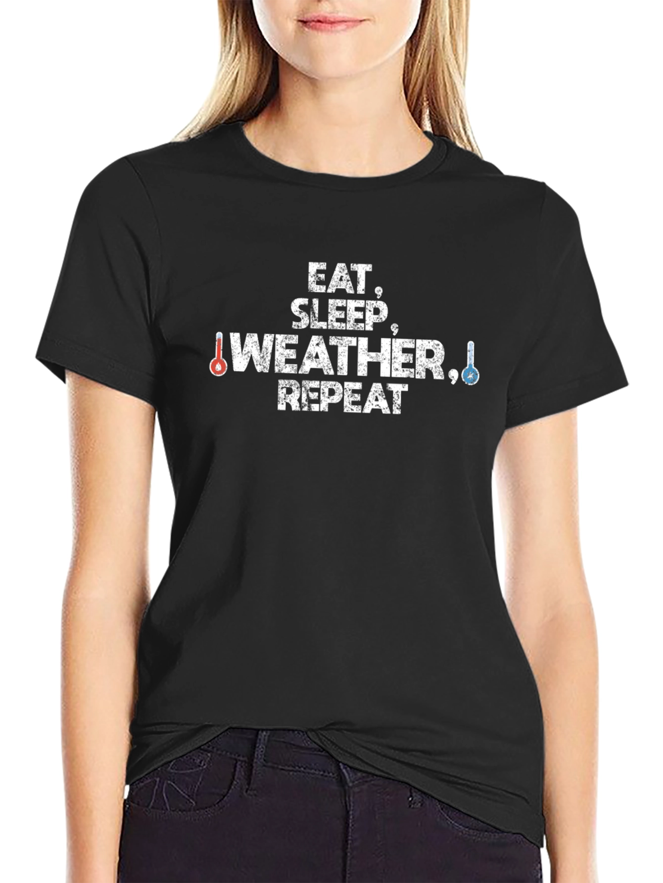 Eat Sleep Weather Repeat Black T-Shirt
