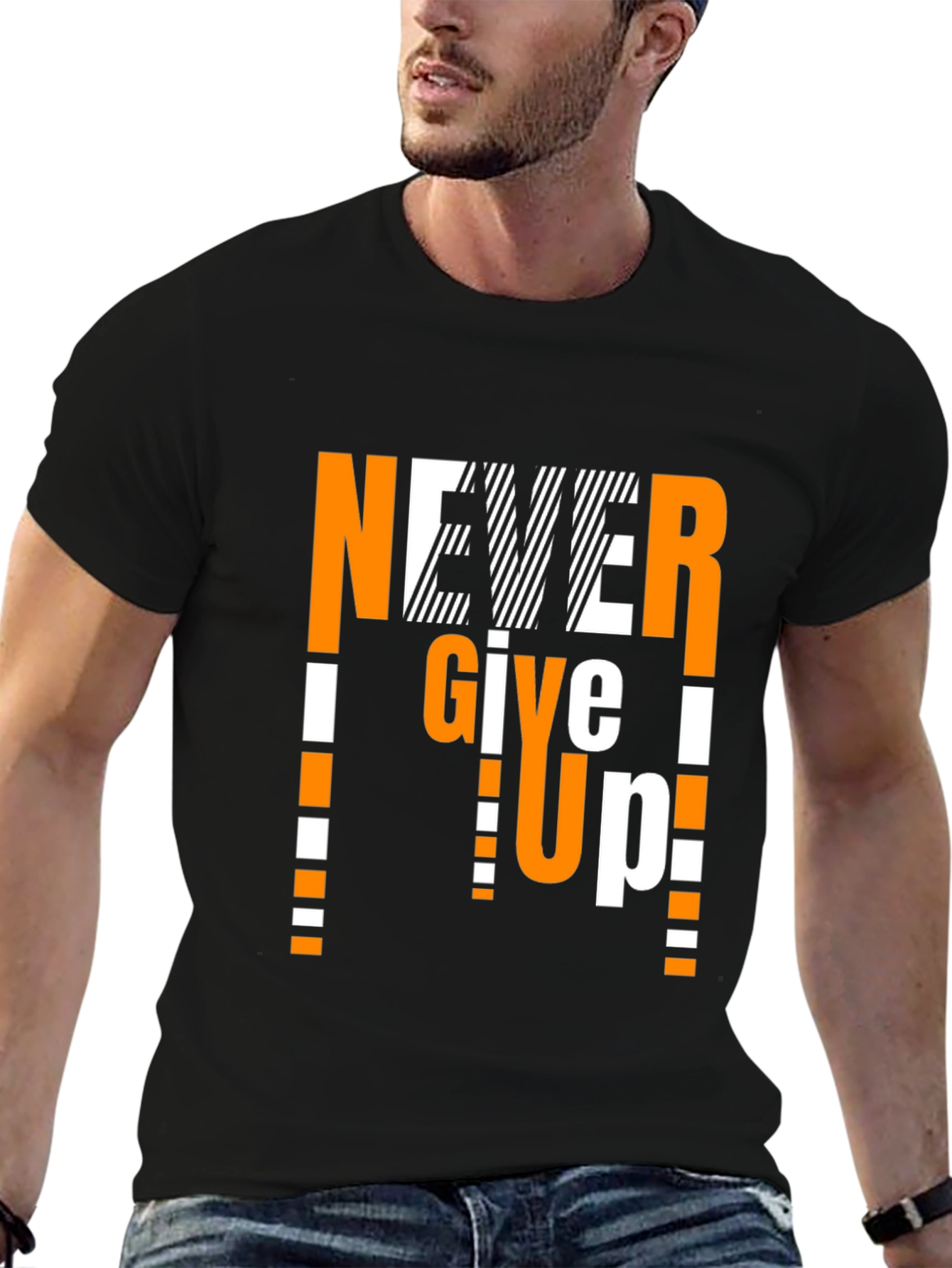 Never Give Up Graphic Print T-Shirt