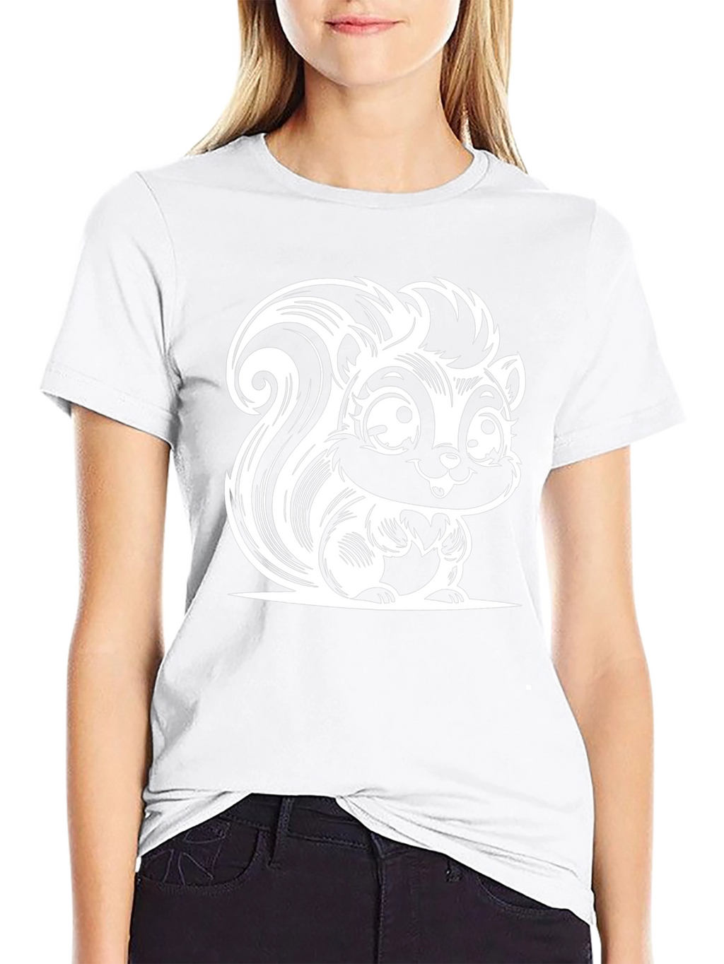 Cartoon Skunk Graphic Tee - Black Cotton T-Shirt