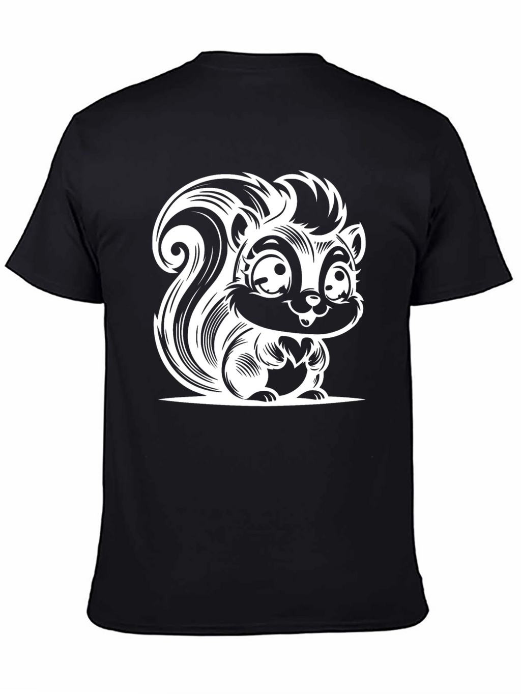 Cartoon Skunk Graphic Tee - Black Cotton T-Shirt