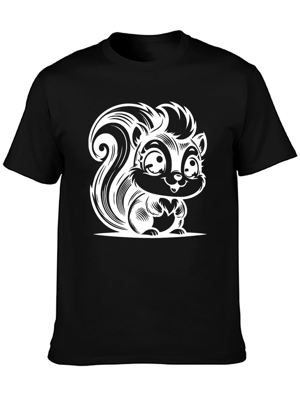 Cartoon Skunk Graphic Tee - Black Cotton T-Shirt
