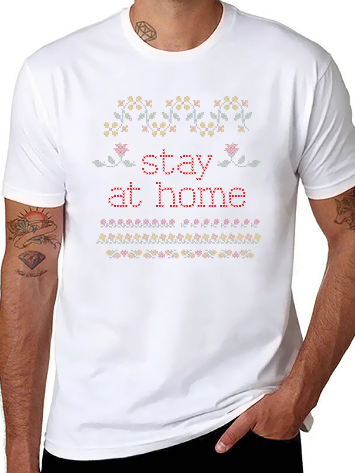 Stay at Home Knit Pattern T-Shirt - Black