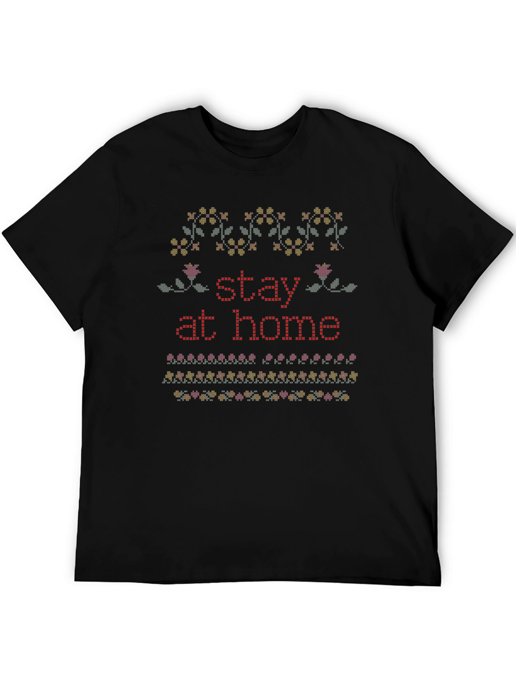 Stay at Home Knit Pattern T-Shirt - Black