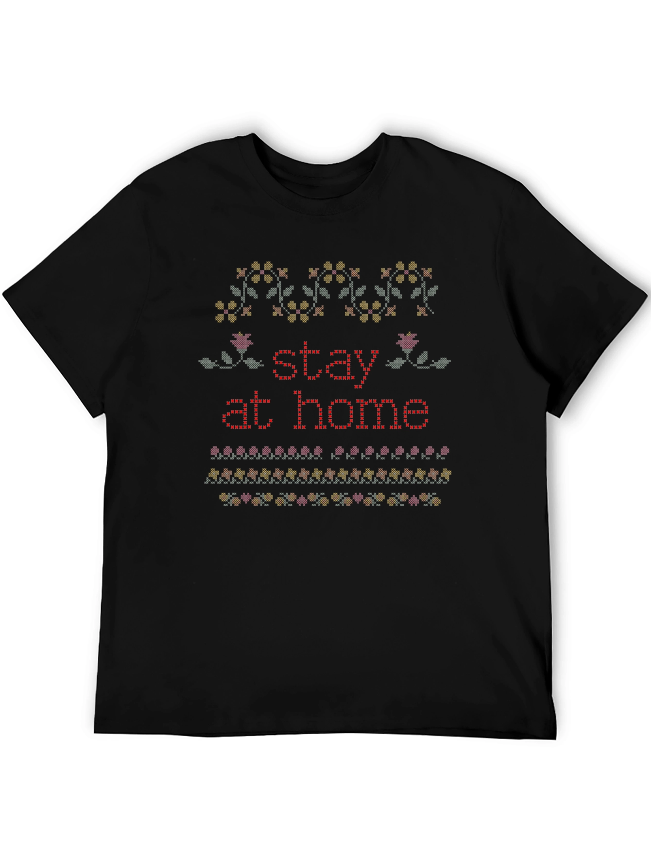Stay at Home Knit Pattern T-Shirt - Black