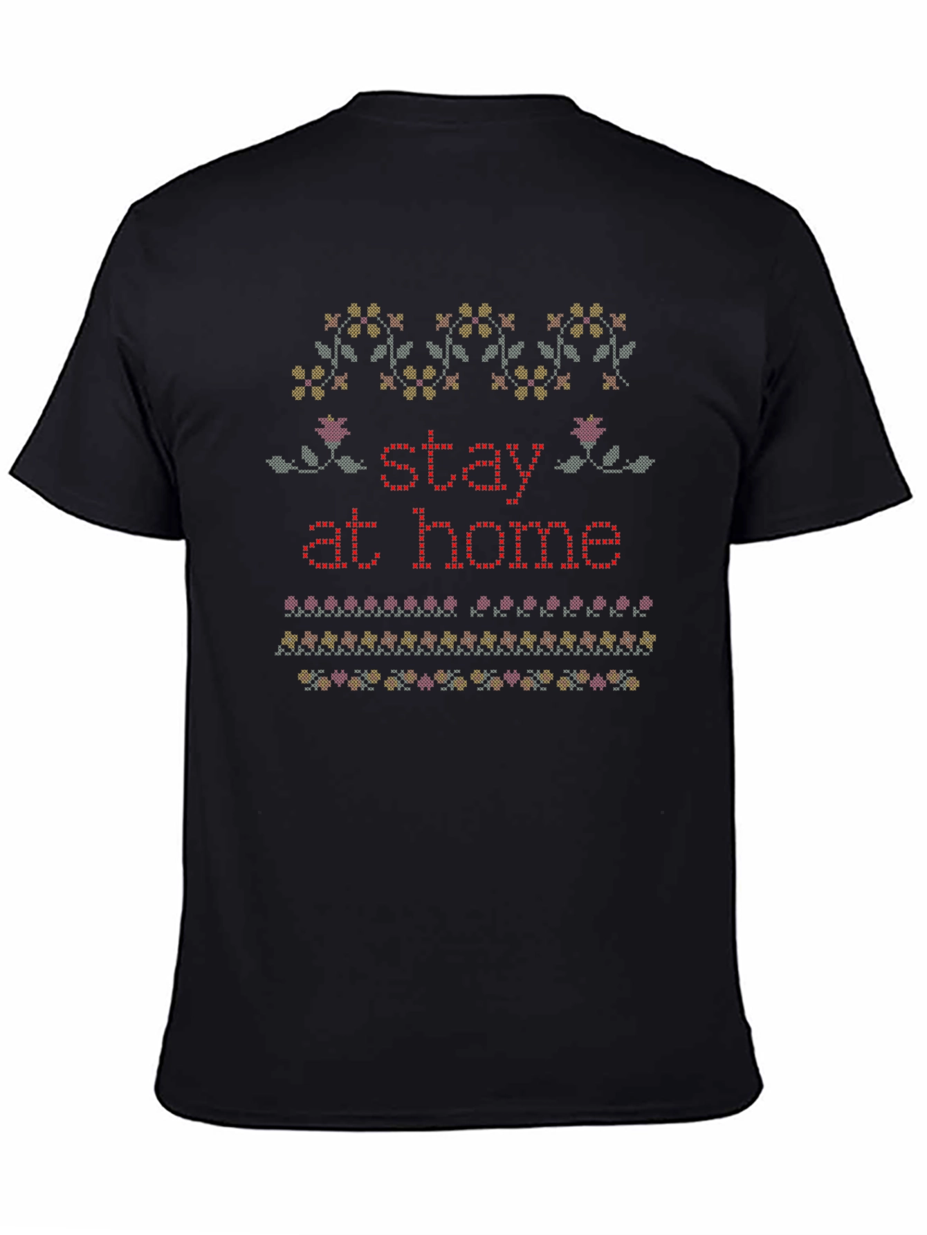 Stay at Home Knit Pattern T-Shirt - Black