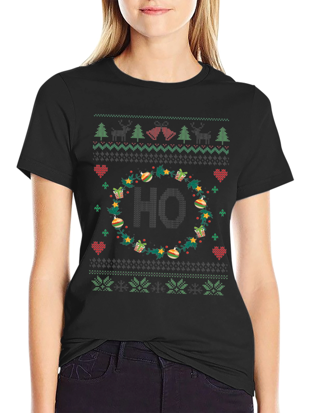 Festive HO Christmas Sweater Pattern T-Shirt