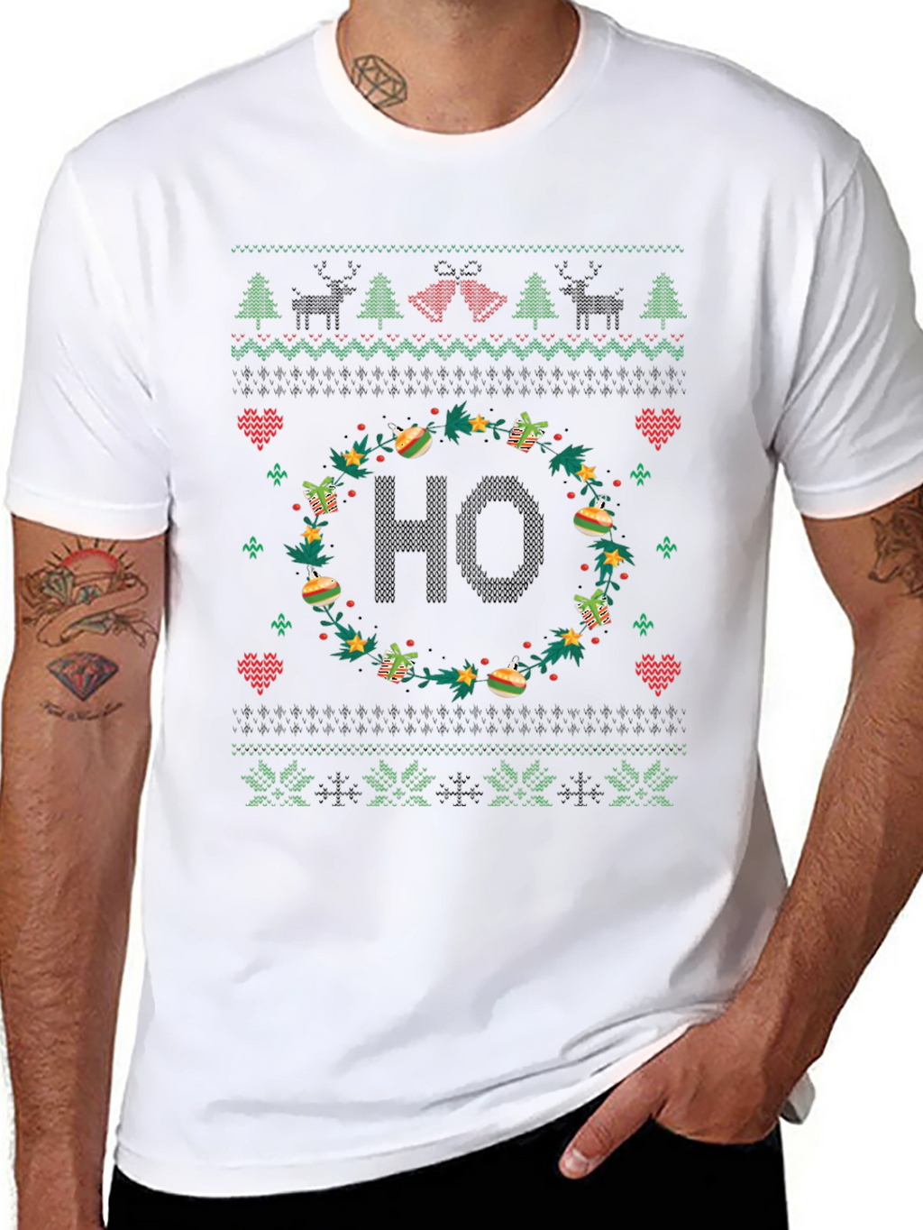 Festive HO Christmas Sweater Pattern T-Shirt
