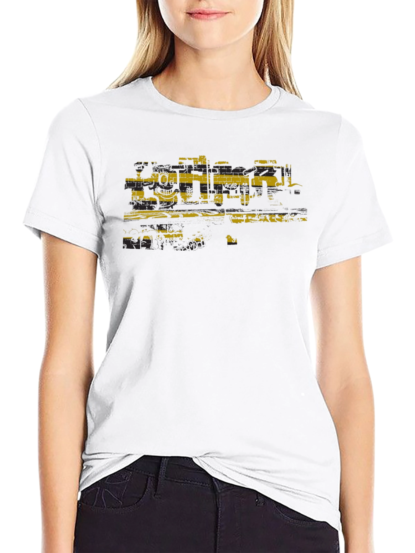 Distressed Graphic Print Black Crew Neck Tee