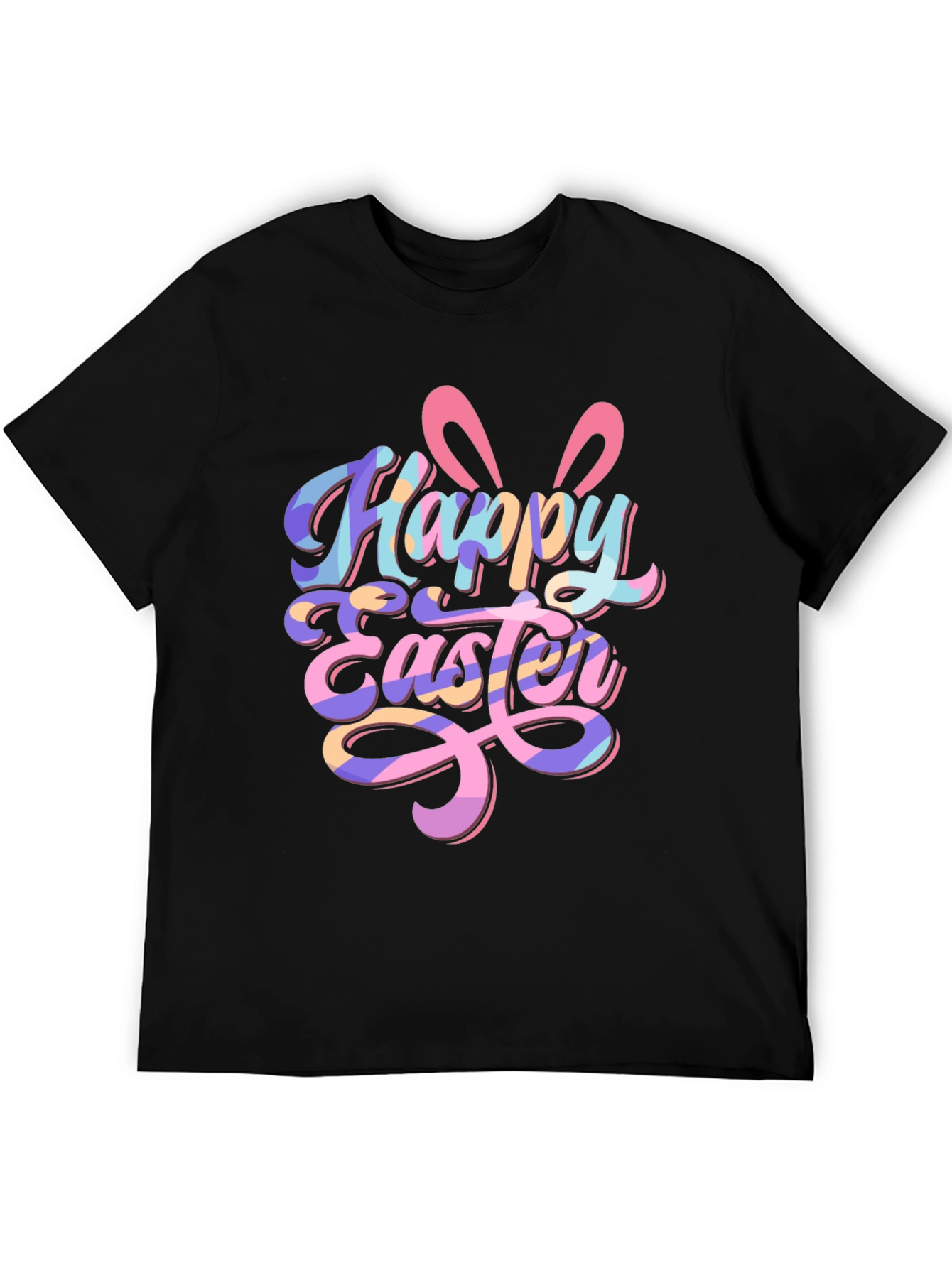 Happy Easter Bunny Ears Graphic Tee - Black Unisex T-Shirt