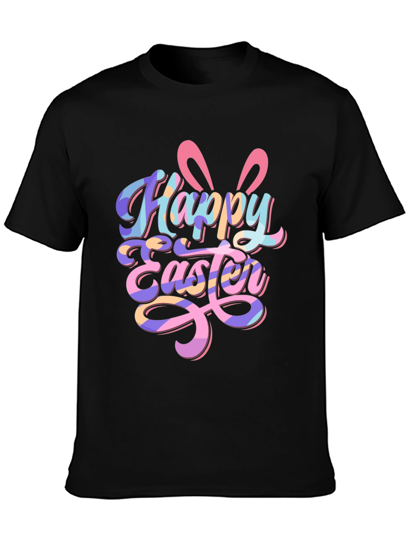 Happy Easter Bunny Ears Graphic Tee - Black Unisex T-Shirt