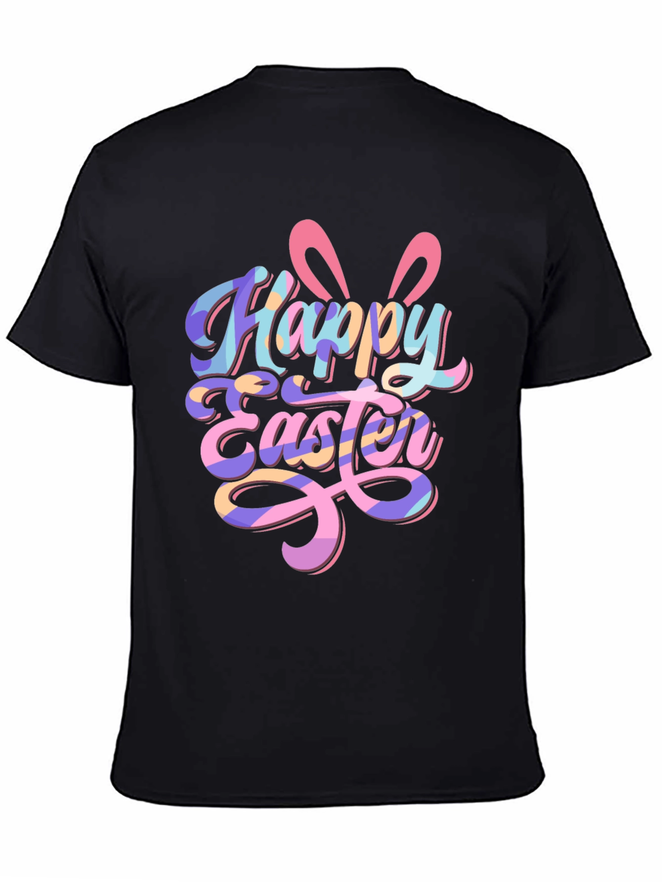 Happy Easter Bunny Ears Graphic Tee - Black Unisex T-Shirt