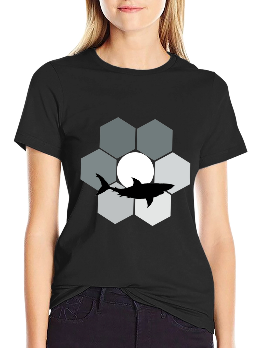 Shark Hexagon Graphic T-Shirt - Cool Design