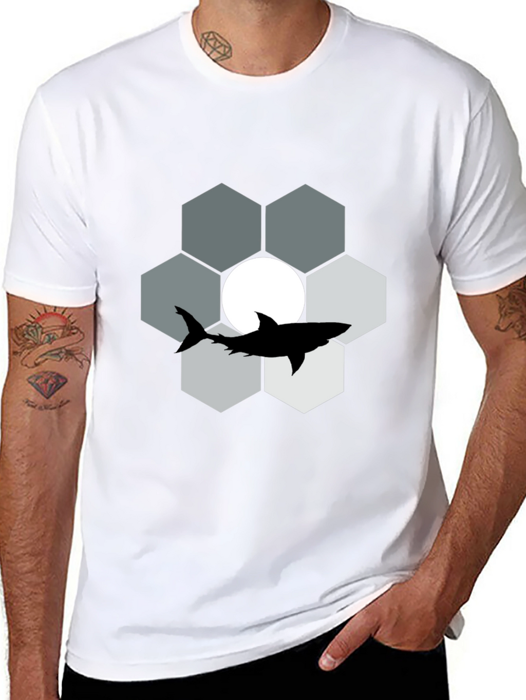 Shark Hexagon Graphic T-Shirt - Cool Design