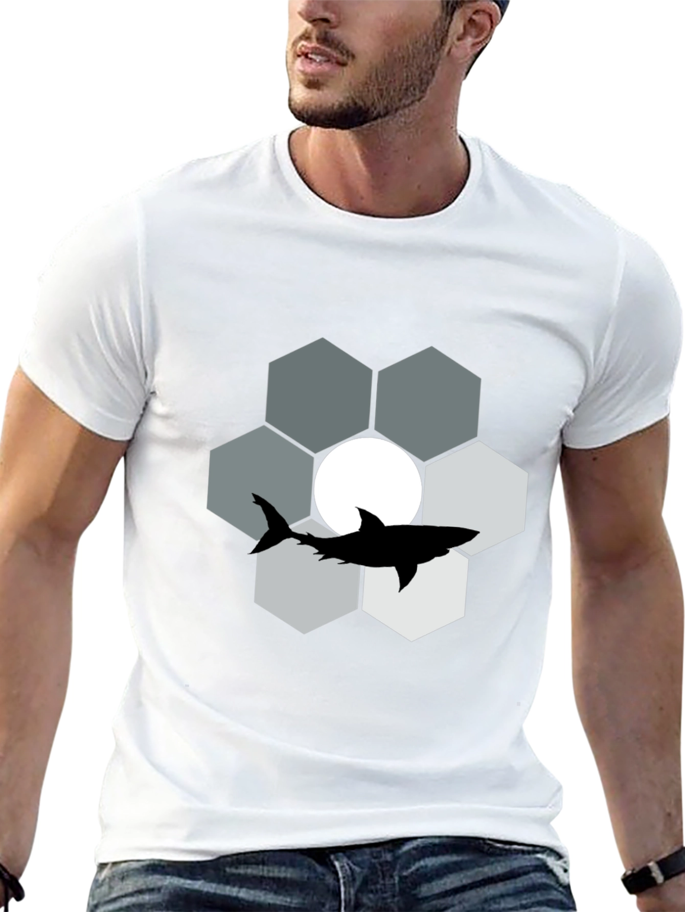 Shark Hexagon Graphic T-Shirt - Cool Design