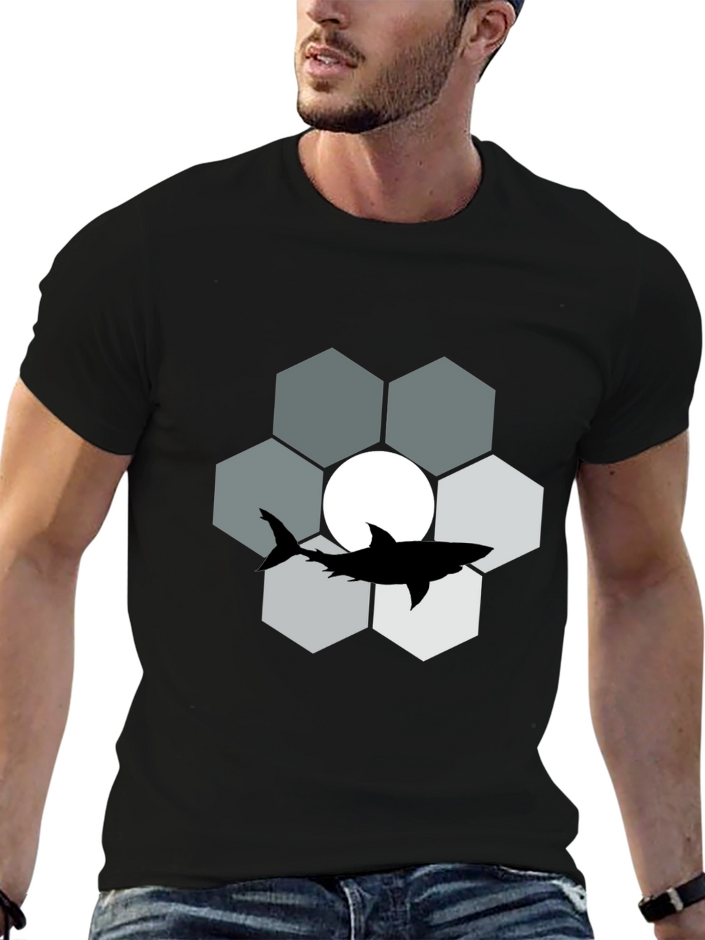 Shark Hexagon Graphic T-Shirt - Cool Design