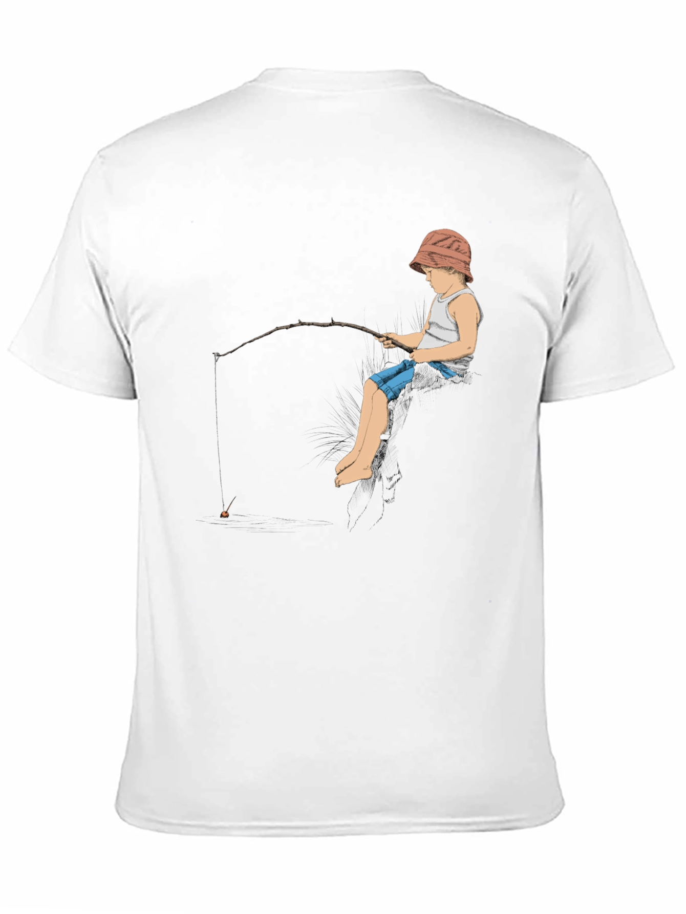 Boy Fishing Graphic Tee - Black Cotton T-Shirt
