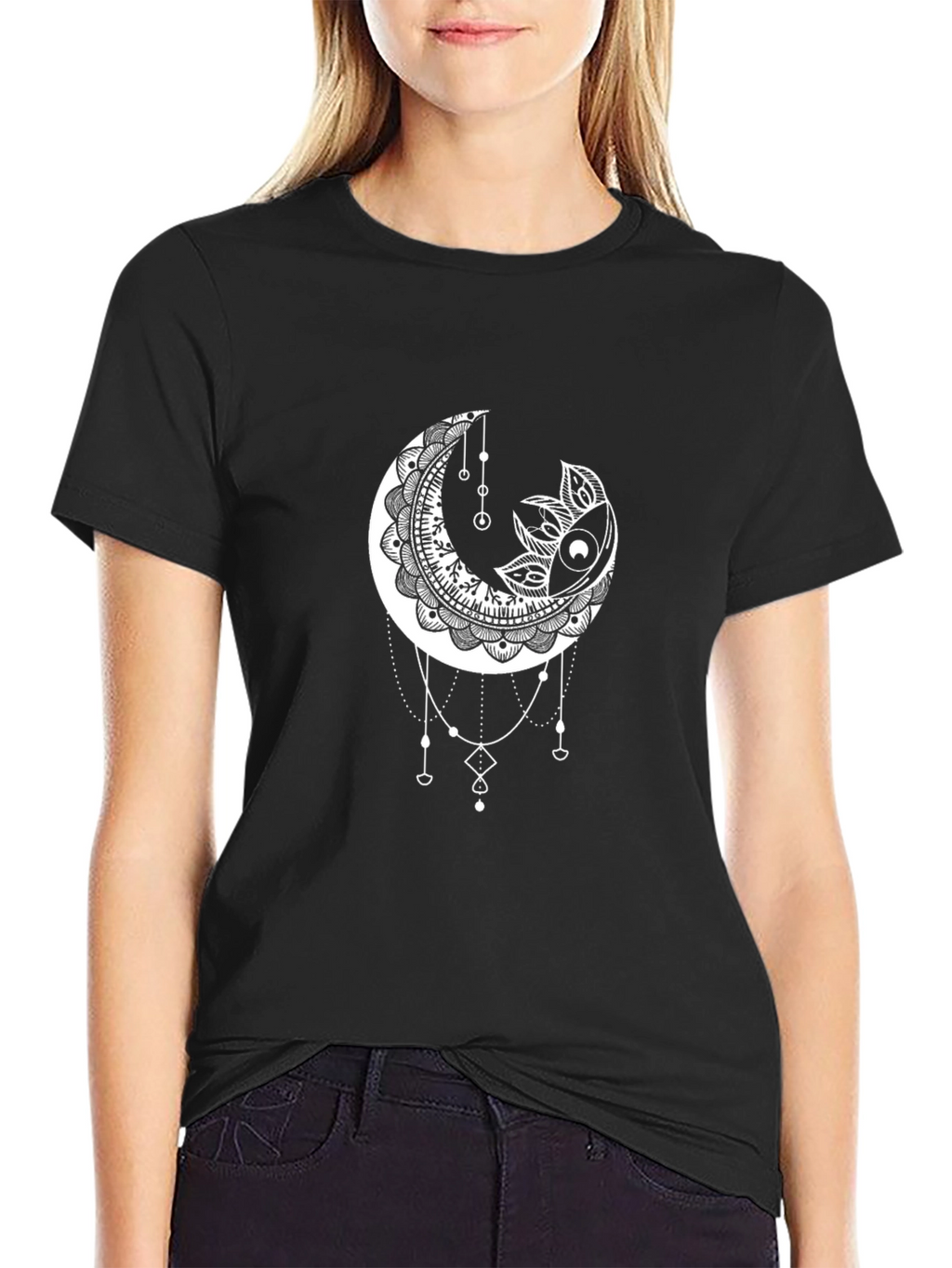 Moon Mandala Graphic Tee - Black Cotton T-Shirt