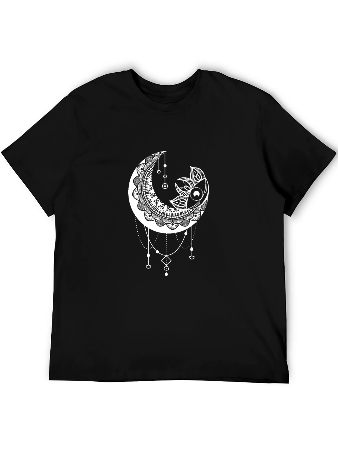 Moon Mandala Graphic Tee - Black Cotton T-Shirt