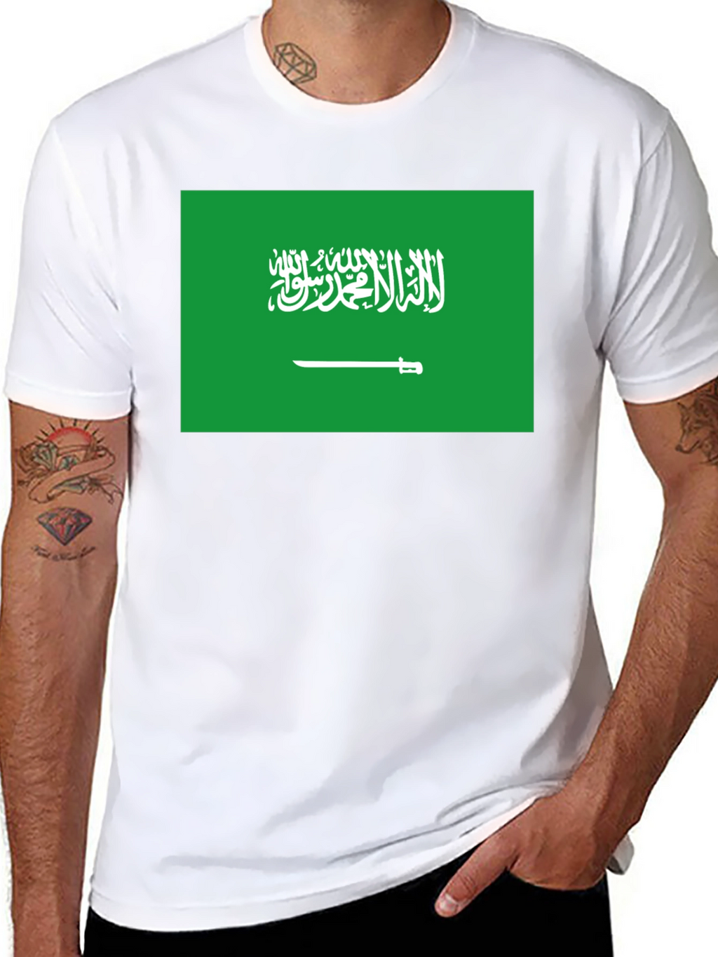 Saudi Arabia Flag T-Shirt - Black Crew Neck Tee