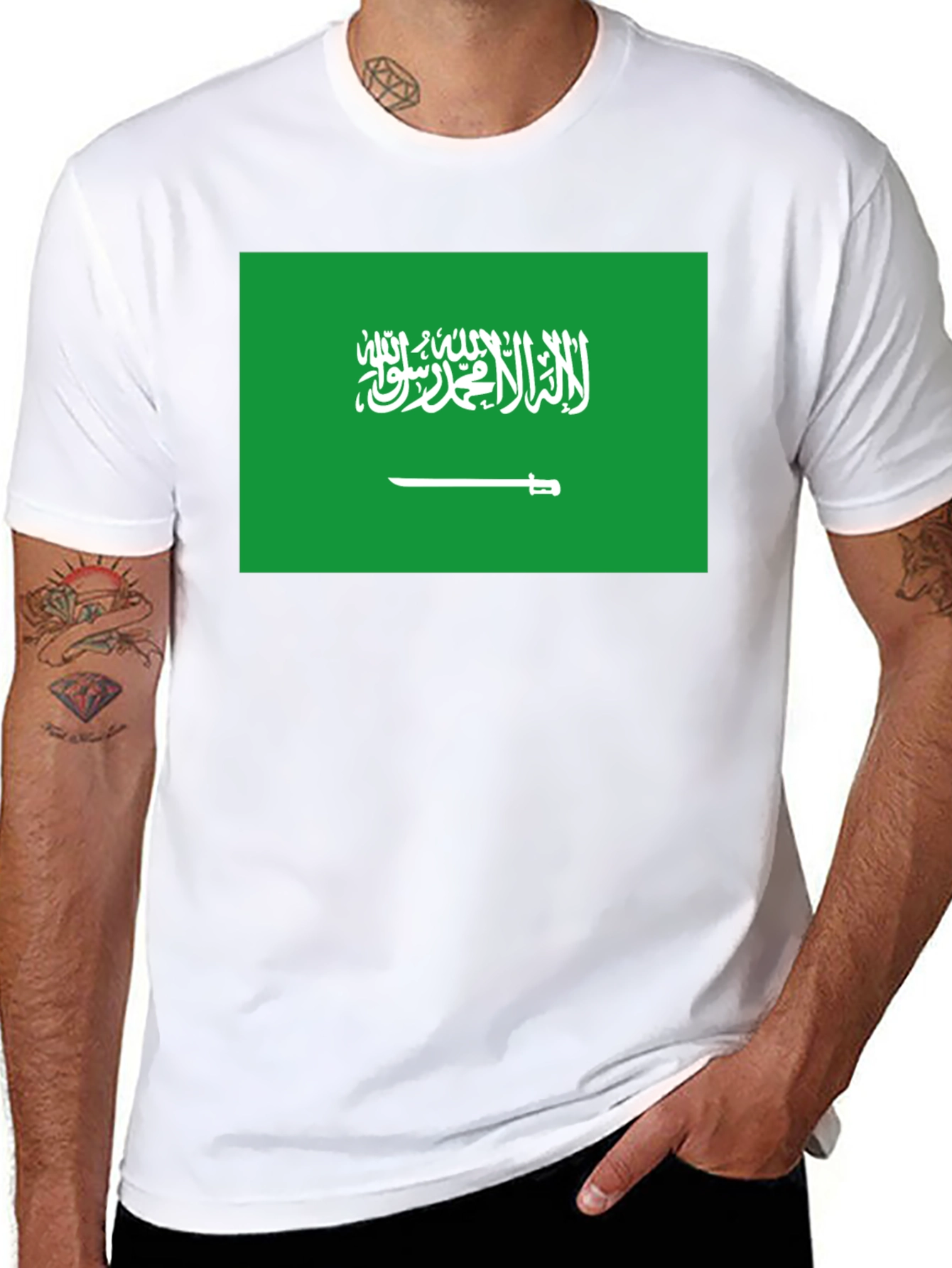 Saudi Arabia Flag T-Shirt - Black Crew Neck Tee