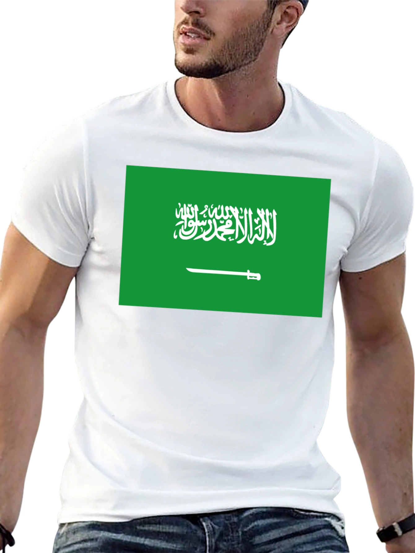Saudi Arabia Flag T-Shirt - Black Crew Neck Tee