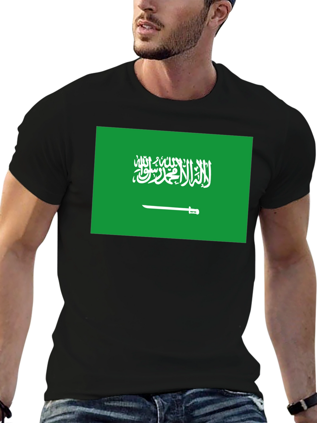 Saudi Arabia Flag T-Shirt - Black Crew Neck Tee
