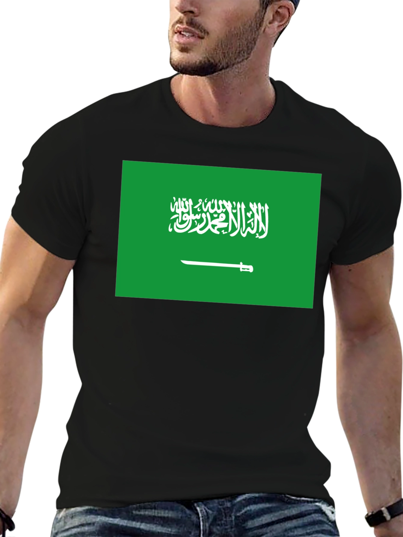 Saudi Arabia Flag T-Shirt - Black Crew Neck Tee