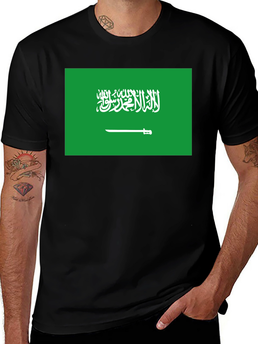 Saudi Arabia Flag T-Shirt - Black Crew Neck Tee