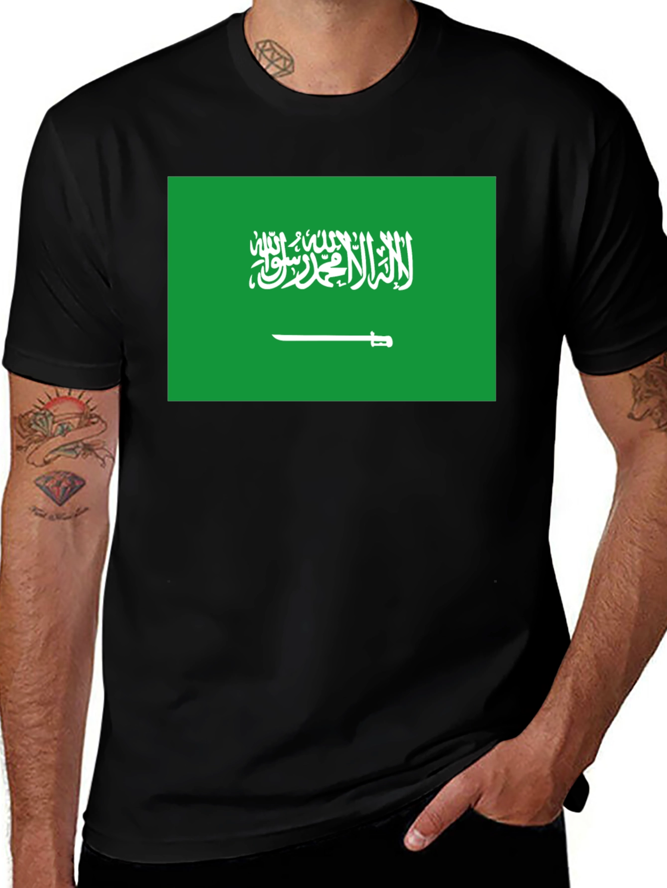 Saudi Arabia Flag T-Shirt - Black Crew Neck Tee