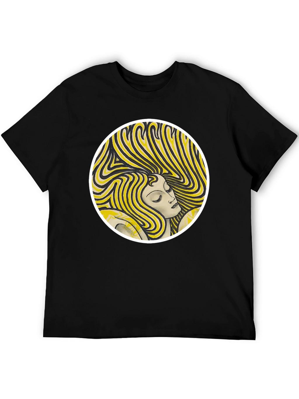 Woman Portrait Graphic Tee - Black Cotton T-Shirt